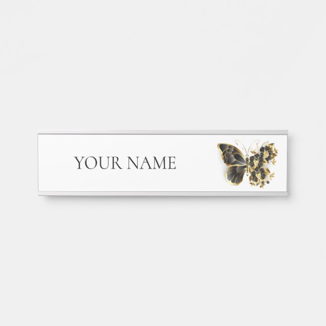 Gold Flower Butterfly with Black Orchid Door Sign (Front)