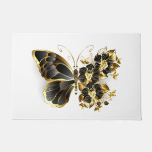 Gold Flower Butterfly with Black Orchid Doormat