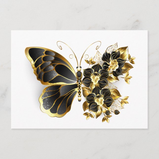 Gold Flower Butterfly with Black Orchid Enclosure Card (Front)