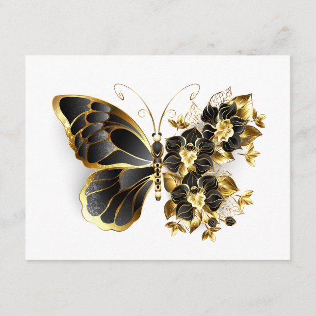 Gold Flower Butterfly with Black Orchid Enclosure Card (Front)
