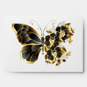 Gold Flower Butterfly with Black Orchid Envelope