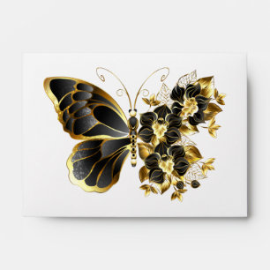 Gold Flower Butterfly with Black Orchid Envelope