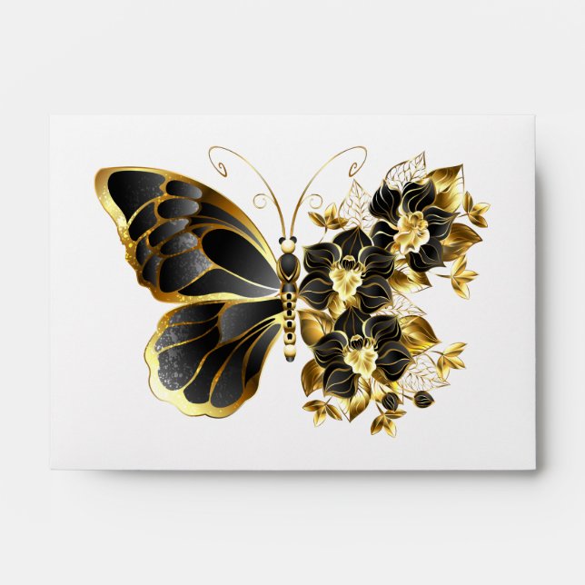 Gold Flower Butterfly with Black Orchid Envelope (Front)