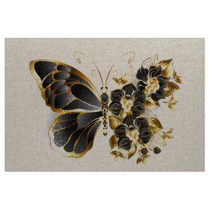 Gold Flower Butterfly with Black Orchid Fabric
