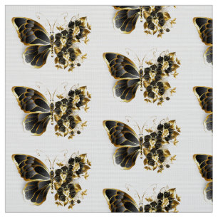 Gold Flower Butterfly with Black Orchid Fabric