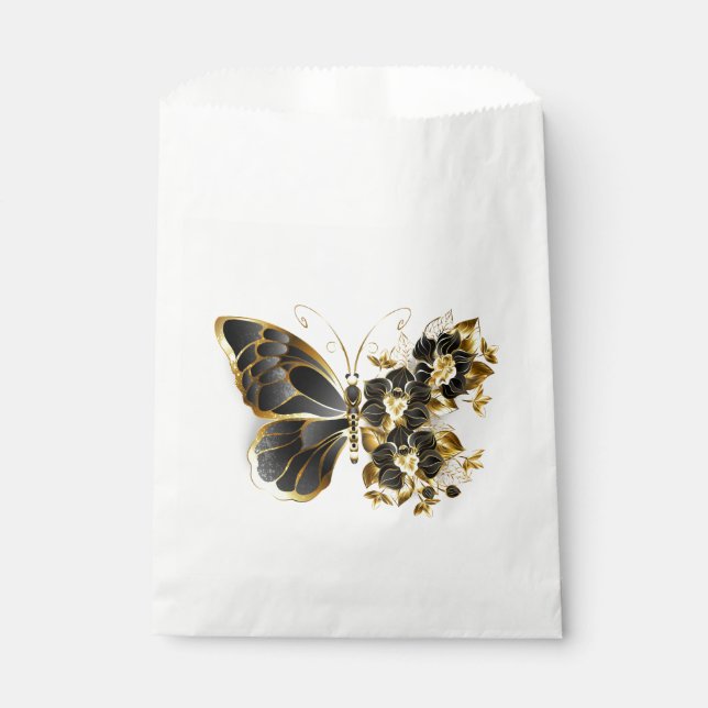 Gold Flower Butterfly with Black Orchid Favour Bag (Front)