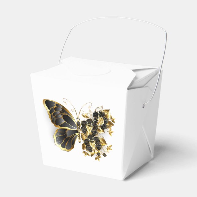 Gold Flower Butterfly with Black Orchid Favour Box (Front Side)
