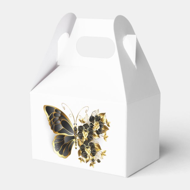 Gold Flower Butterfly with Black Orchid Favour Box (Front Side)
