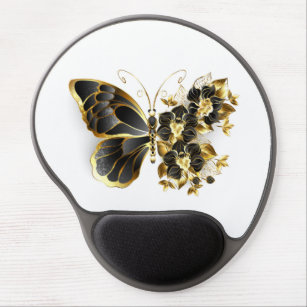 Gold Flower Butterfly with Black Orchid Gel Mouse Pad