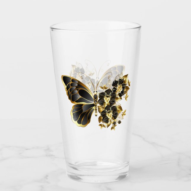 Gold Flower Butterfly with Black Orchid Glass (Front)