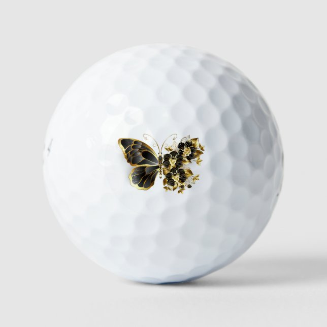 Gold Flower Butterfly with Black Orchid Golf Balls (Front)