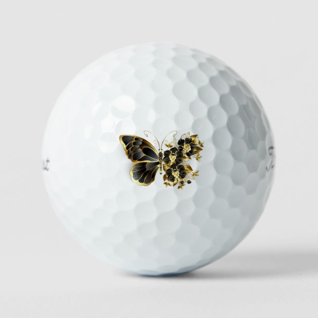 Gold Flower Butterfly with Black Orchid Golf Balls (Front)