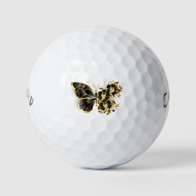 Gold Flower Butterfly with Black Orchid Golf Balls (Front)