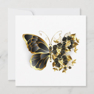 Gold Flower Butterfly with Black Orchid Holiday Card