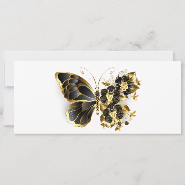 Gold Flower Butterfly with Black Orchid Holiday Card (Front)
