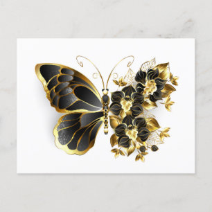 Gold Flower Butterfly with Black Orchid Invitation Postcard