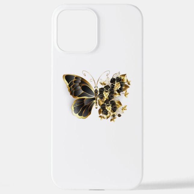 Gold Flower Butterfly with Black Orchid iPhone Case (Back)