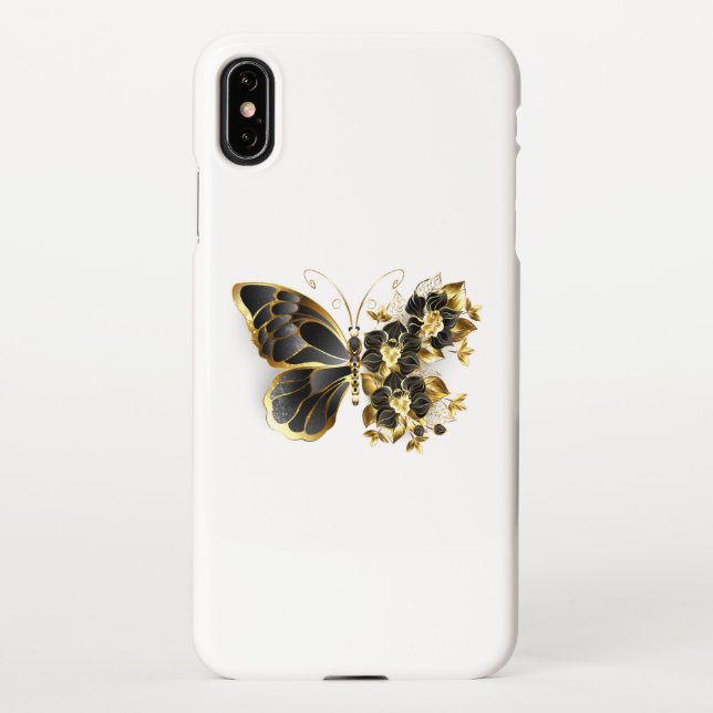 Gold Flower Butterfly with Black Orchid iPhone Case (Back)