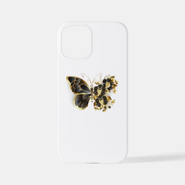 Gold Flower Butterfly with Black Orchid iPhone Case (Back)