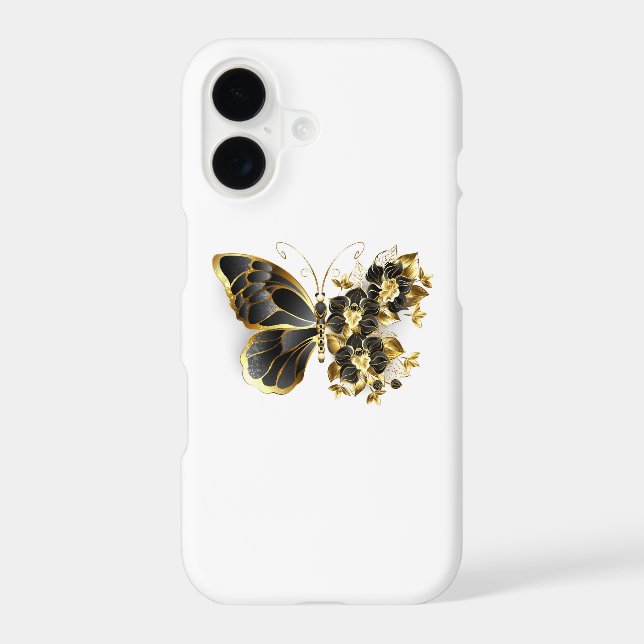 Gold Flower Butterfly with Black Orchid iPhone Case (Back)