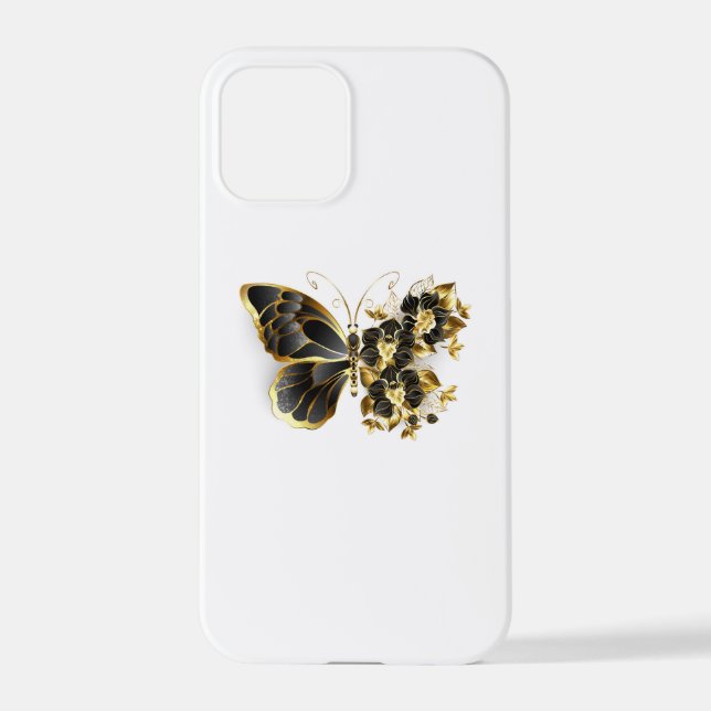 Gold Flower Butterfly with Black Orchid iPhone Case (Back)