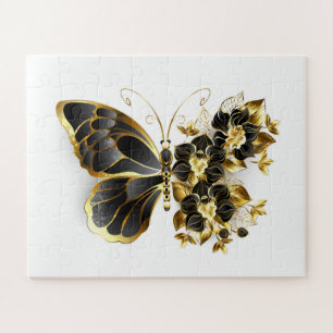 Gold Flower Butterfly with Black Orchid Jigsaw Puzzle