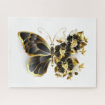 Gold Flower Butterfly with Black Orchid Jigsaw Puzzle<br><div class="desc">Gold flower butterfly with black jewellery orchid,  decorated with gold leaves on white background.</div>
