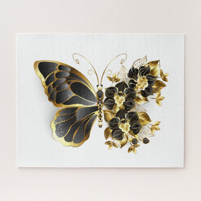 Gold Flower Butterfly with Black Orchid Jigsaw Puzzle (Horizontal)
