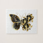 Gold Flower Butterfly with Black Orchid Jigsaw Puzzle<br><div class="desc">Gold flower butterfly with black jewellery orchid,  decorated with gold leaves on white background.</div>