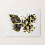 Gold Flower Butterfly with Black Orchid Jigsaw Puzzle<br><div class="desc">Gold flower butterfly with black jewellery orchid,  decorated with gold leaves on white background.</div>