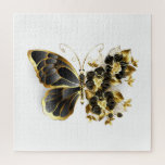 Gold Flower Butterfly with Black Orchid Jigsaw Puzzle<br><div class="desc">Gold flower butterfly with black jewellery orchid,  decorated with gold leaves on white background.</div>