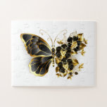 Gold Flower Butterfly with Black Orchid Jigsaw Puzzle<br><div class="desc">Gold flower butterfly with black jewellery orchid,  decorated with gold leaves on white background.</div>