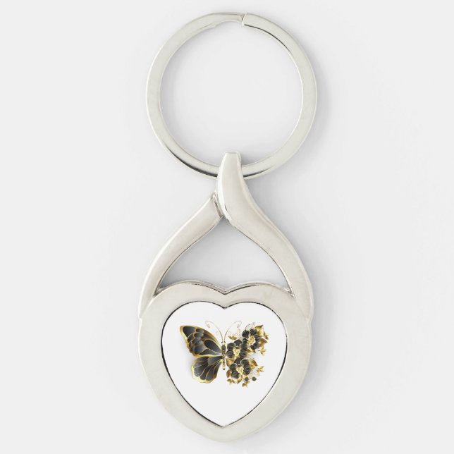Gold Flower Butterfly with Black Orchid Key Ring (Front)