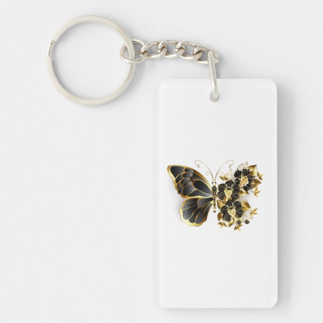 Gold Flower Butterfly with Black Orchid Key Ring (Front)