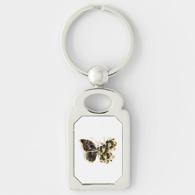 Gold Flower Butterfly with Black Orchid Key Ring (Front)