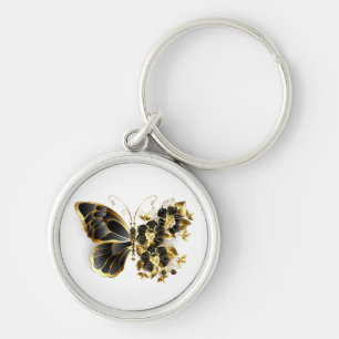 Gold Flower Butterfly with Black Orchid Key Ring