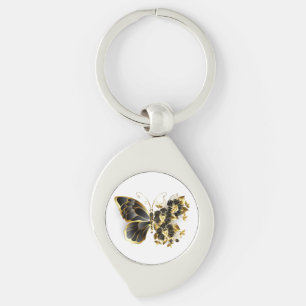 Gold Flower Butterfly with Black Orchid Key Ring