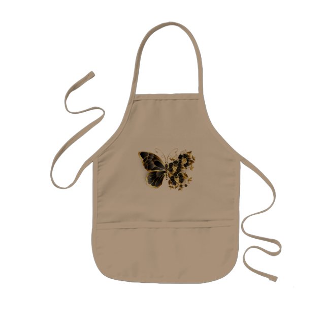 Gold Flower Butterfly with Black Orchid Kids Apron (Front)
