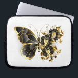 Gold Flower Butterfly with Black Orchid Laptop Sleeve<br><div class="desc">Gold flower butterfly with black jewellery orchid,  decorated with gold leaves on white background.</div>