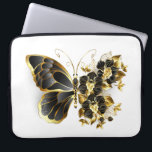 Gold Flower Butterfly with Black Orchid Laptop Sleeve<br><div class="desc">Gold flower butterfly with black jewellery orchid,  decorated with gold leaves on white background.</div>