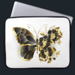 Gold Flower Butterfly with Black Orchid Laptop Sleeve<br><div class="desc">Gold flower butterfly with black jewellery orchid,  decorated with gold leaves on white background.</div>