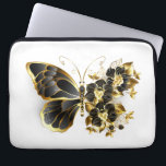 Gold Flower Butterfly with Black Orchid Laptop Sleeve<br><div class="desc">Gold flower butterfly with black jewellery orchid,  decorated with gold leaves on white background.</div>