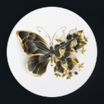 Gold Flower Butterfly with Black Orchid Large Clock<br><div class="desc">Gold flower butterfly with black jewelry orchid,  decorated with gold leaves on white background.</div>
