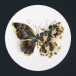 Gold Flower Butterfly with Black Orchid Large Clock<br><div class="desc">Gold flower butterfly with black jewelry orchid,  decorated with gold leaves on white background.</div>
