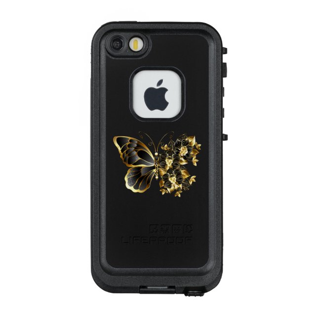 Gold Flower Butterfly with Black Orchid LifeProof iPhone Case (Back)