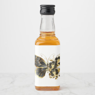 Gold Flower Butterfly with Black Orchid Liquor Bottle Label
