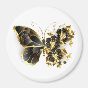 Gold Flower Butterfly with Black Orchid Magnet