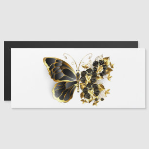 Gold Flower Butterfly with Black Orchid Magnetic Invitation
