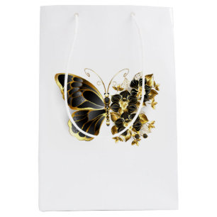 Gold Flower Butterfly with Black Orchid Medium Gift Bag