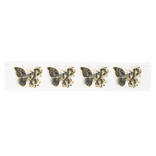 Gold Flower Butterfly with Black Orchid Medium Table Runner (Horizontal)